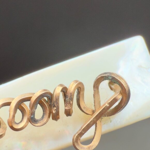 Vintage Mother Of Pearl Sweetheart Handwritten Copper Wired Brooch Pin - Picture 9 of 16
